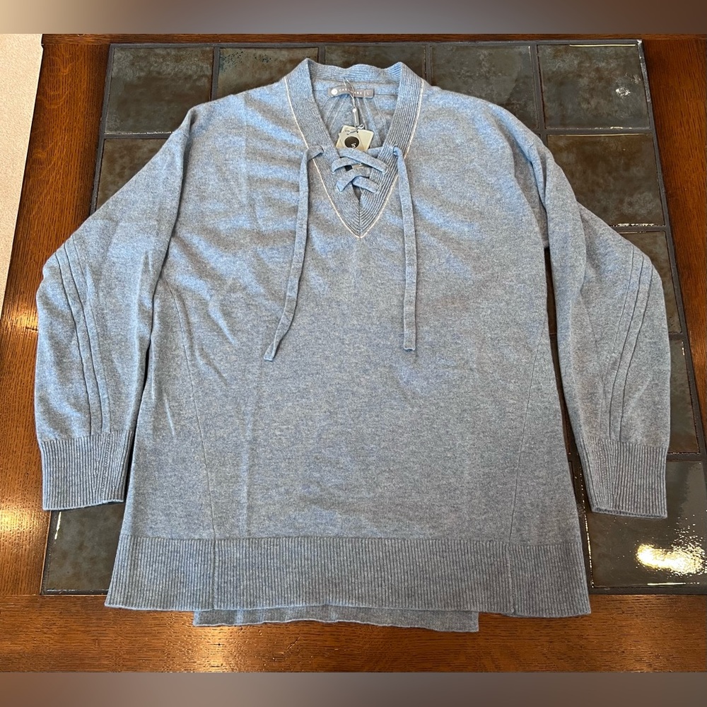 InCashmere Chambray Lace up Sweater - L (NWT)